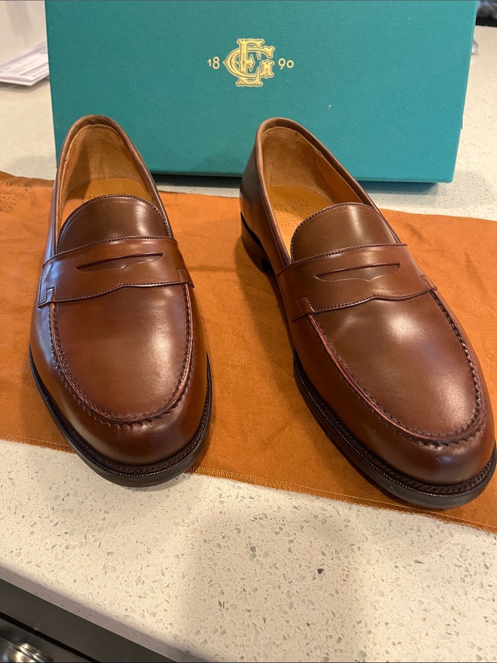 Edward Green Men's Cognac Leather Penny Loafers